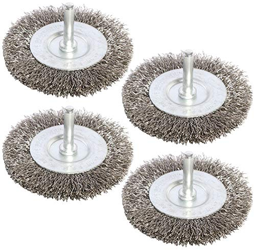 FPPO 5PCS 4 Inch Stainless Steel Wire Wheel Brushes Kit for Drill with 1/4-Inch Shank