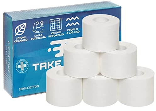 TAKE SPORT® Sportbänder, Crossfit, Candagen boxen, Sportbänder, Trainingsbänder, Sporttape, Tape sport, Sport bänder, Physio tape, Fingertape 5x10m 100% Baumwolle Zig Zag Rand Nicht elastisch Weiß(6)