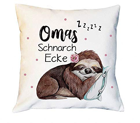 ilka parey wandtattoo-welt Kissen mit Spruch Omas Schnarch Ecke mit Faultier inkl Füllung Dekokissen Zierkissen Spruchkissen Motto Zitat Bedruckt ks316