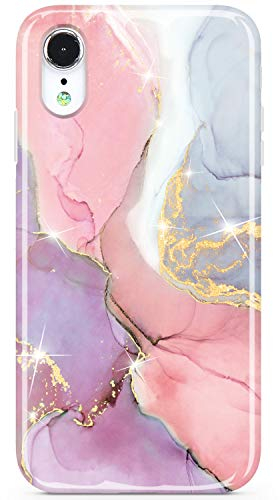 JIAXIUFEN iPhone XR Hülle Handyhülle TPU Silikon Schutzhülle Handytasche Handy Hülle für iPhone Xr - Marmor Pink Purple