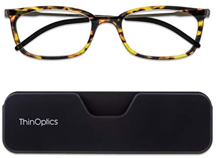ThinOptics Connect Ultradünne Lesebrille Stärke +1.5 - Magnetisches Telefonetui - Schildkrötengestell Gestelle - Unisex-Lesebrillen für Männer und Frauen