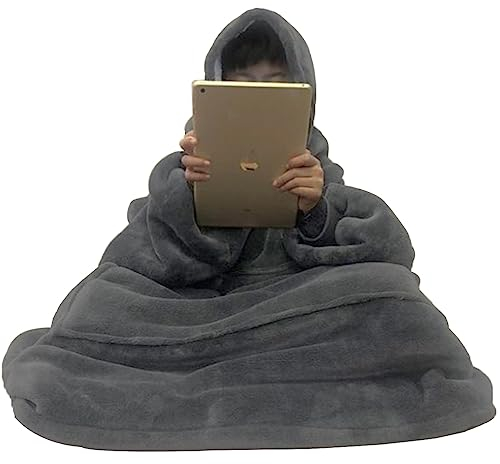 C hello cloud Kleidung Oversized Hoodie Decke, Wearable Blanket Sweatshirt, Ultra Soft Sherpa Fleece Bequemer Kuschel Hoodie, Gaint Fluffy Jumper Einheitsgröße für alle Frauen Männer (grau)