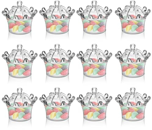 HERCHR 12pcs Boîte à Dragées pour Baptême, Boîtes à Bonbons en Forme de Couronne, Boîtes à Dragées Mariage,Transparente boîtes de faveur pour Anniversaire, Bébédouche, Baptême, Communion, Noël