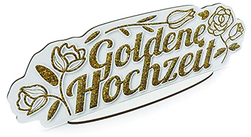 Tischdekoration Tafeldekoration Goldene 50. Hochzeit Tischaufsteller recycelbar,stabil 3mm dick,3D-Effekt (2 Varianten) (Goldene Hochzeit 1 er)