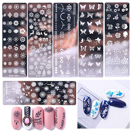 6 Stück Nail Art Plates,Nail Art Image Stamping Plate Set,Nagel Kunst Stempelplatte ManiküRe Tool,Geeignet für Nail Art DIY Dekoration, Blumen, Schneeflocken, Schmetterlinge, Löwenzahn