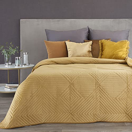 Eurofirany Tagesdecke Sesseldecke Sofadecke Velvet Samt Steppdecke für Wohnzimmer und Schlafzimmer (Sofia/2 Honig, 200 x 220 cm)
