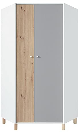 Furniture24 Eckkleiderschrank Faro FR2 Eckchrank 2 Türiger Drehtüren 5 Einlegeboden 2 Kleiderstangen