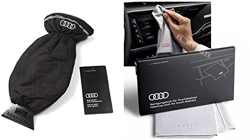 Audi Original Eiskratzer mit Handschuh Winter Kratzer Scheiben Schnee Eiskratzerhandschuh 80A096010D & 80A096325 Reinigungstuch für Touchdisplays, Silber, 30x30cm
