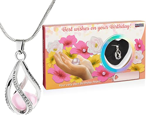 BRUBAKER Happy Birthday Perle de Tes Rêves pour Anniversaire - Collier avec Pendentif en Argent + Coquillage avec Perle Véritable comme Set Cadeau pour Amis et Famille