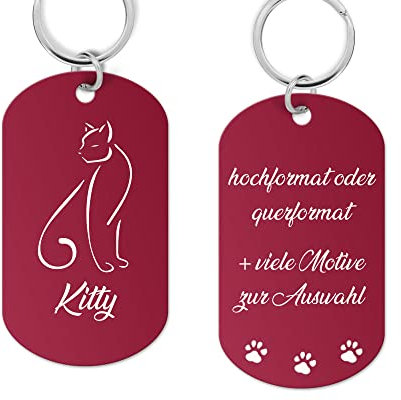 Aluminium Hundemarke Schild mit Gravur - Hundemarke personalisiert mit hochwertiger Lasergravur, Adressanhänger Hund personalisiert für Hunde oder Katzen (pink), 49x29x1 mm, PIU-HM-SCH-01
