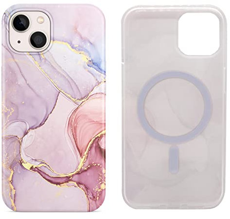 Custodia magnetica per iPhone 13 Mini compatibile con MagSafe Charging Soft TPU sottile antiurto protettiva carina cover per iPhone 13 Mini con protezione schermo (marmo rosa)