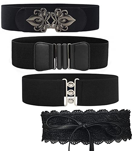 Anyasen Trachtengürtel Damen - 4 Stücke Schwarz Vintage Stretch Taille Gürtel - Breite Damengürtel für Trachten