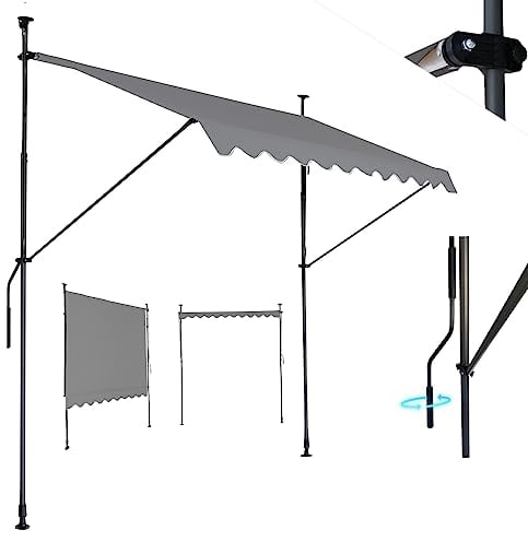 Mingone Markise Balkon Ohne Bohren Klemmmarkise mit Handkurbel Höhenverstellbare Sichtschutz Sonnenschutz für Terrasse Garten Außen Rollo 200x120cm,Grau