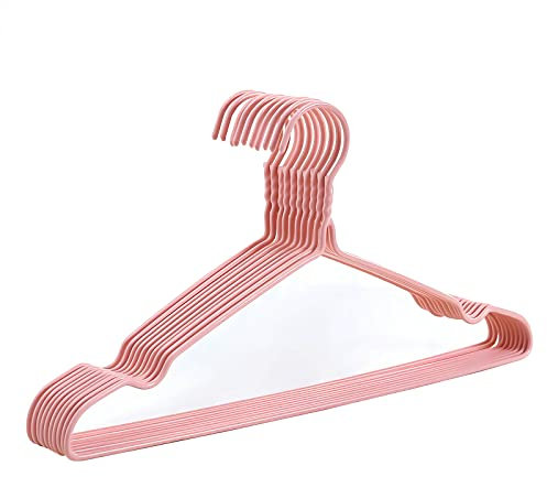 Decohomeforu 10 Pack Wire Hangers, Heavy Duty Space Saving Non Slip Coat Hangers for Suits, Shirts, Dresses and Trousers - Pink