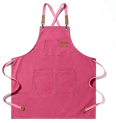 BATTTX Work Apron, Multipurpose Heavy Duty Waxed Canvas Waterproof Oil-resistant Tools Apron With Tool Pockets (Color : Pink, Size : XL)