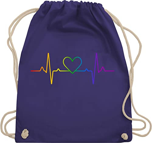 Turnbeutel Rucksack - LGBTQ Kleidung Flag - Herzschlag Regenbogen Pride - Unisize - Lila - lesbian gifts lgbtq+ beutel lgbt herz stoffrucksack csd lgbtq+regenbogen stoffbeutel lqbtq sportbeutel gay