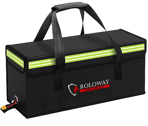 ROLOWAY Lipo Battery Bag Fireproof Bag (20 x 5 x 7.5 inch), Large Lipo Bag Fireproof Ebike Battery Bag, Lipo Safe Bag with Comfortable Handle, Reflective Strip, Lipo Charging Bag