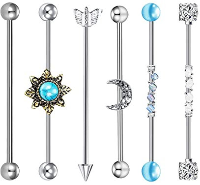 Dickly 6X Industrial Barbell Ohrringe Knorpel Piercingschmuck für Damen Herren