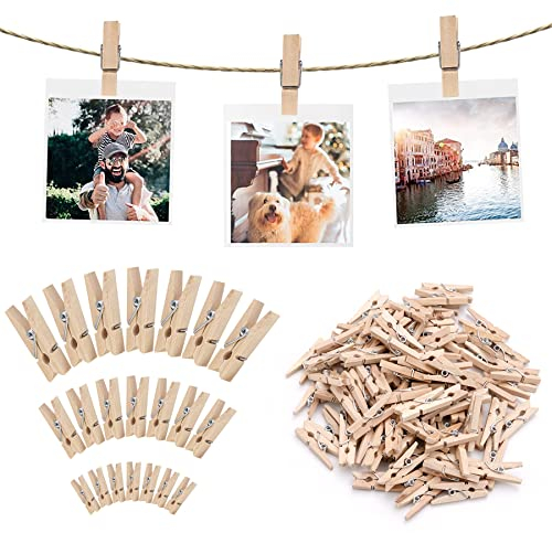 2,5/3/3,5cm Mini Pince a Linge Bois Petites Pinces a Linge en Bois Deco Ficelle et Pince pour Photo Petites Epingles en Bois Pinces à Linge(Lot de 150)