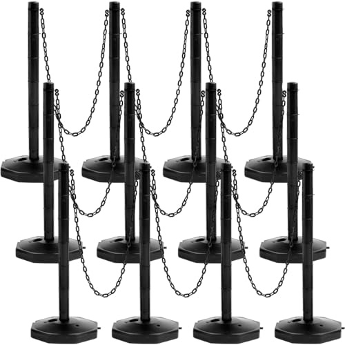 Geiserailie 12 Pack Crowd Control Stanchions 5FT Chain Fillable Base,Black
