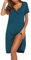 Ekouaer Vêtements de Nuit Femme Chemise de Nuit Sexy Manche Courte Bouton Robe de Nuit Ouvert Devant, Bleu Vert, L