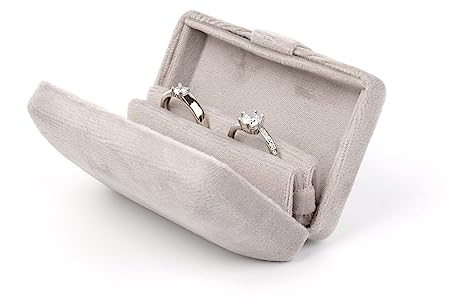 Yookin Samt-Ringbox Ringständer Ringhalter Hochzeit Valentinstag Ringetui Verlobung Anträge Ring Display Box Doppelringe Aufbewahrungsbox Etui (Beige)