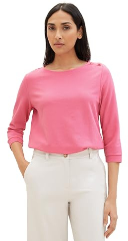 TOM TAILOR Damen Basic Langarmshirt mit dekorativen Knöpfen, 15799 - Carmine Pink, XXL