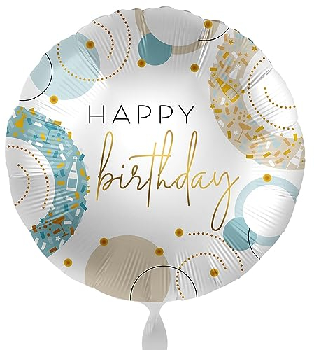 Trendiger Folienballon Happy Birthday Ballon Geburtstag Frauen Männer Deko Luftballon elegant modern, Made in EU & Germany, Golden Blue