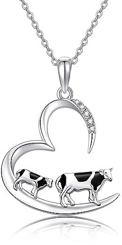 HUKKUN Kuh Geschenke Kuh Kette Damen Silber 925 Kuh Anhänger Halskette Kuh Schmuck Kuh Geschenke für Frauen Mädchen