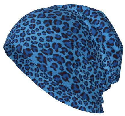 Lion Lions Head Lion Kids Blue Print Knit Beanie Cap Thin Slouchy Beanie Hat Unisex Skull Knit Hat Cap Casual Hat, Leopardenhaut, Einheitsgröße