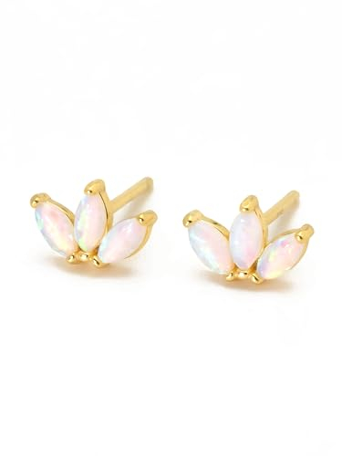 UNIQA Jewels - Damenohrringe mit 925er Sterlingsilber Opalstein, 18K vergoldete Ohrringe, Damen und Mädchenschmuck, Kleine Antiallergische Ohrringe ohne Nickel