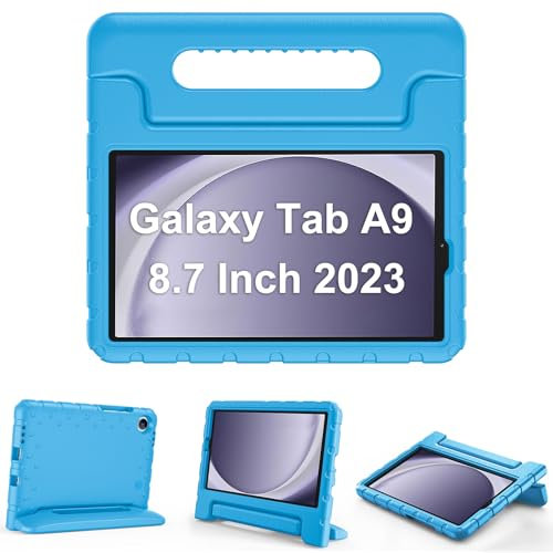 ProCase Funda Infantil para Samsung Galaxy Tab A11 8,7 Pulgadas 2025/Galaxy Tab A9 8,7 Pulgadas 2023,Funda Protectora Infantil Giratoria con Asa Función Atril para Niños-Azul