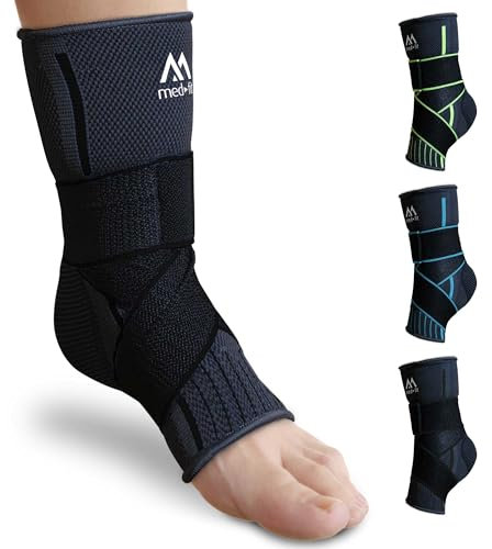 Med-Fit Stride Flex verstellbare Knöchelbandage für Männer/Frauen: 4-Wege-Fuß-Kompressions-Knöchelbandage für Sport und Verletzungen: Linderung von Arthritis-Schmerzen (1, Black, Large)