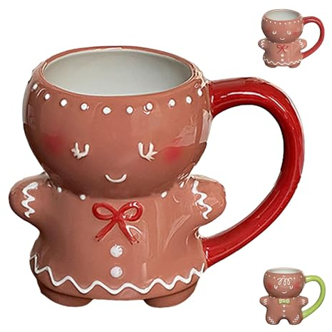 JYEVERC Gingerbread Man Mug, Tazza Biscotto Pan di Zenzero, Tazza da tè in Ceramica per Latte, caffè, Acqua, Coppie, Regali di Natale, Tazza di Collegue di Lavoro Regalo Personalizzato
