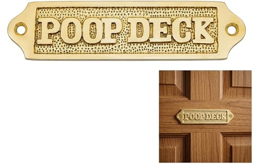 SaKega Heavy Duty Antique Brass Poop Deck Sign Name Plate, Large Front Door Sign, Hanging Plaque for Home Decoration, Vintage Wall Plaque - 5.7 Inch