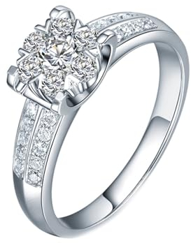 Promise Ring Damen, Ringe Platin Frauen 18 Karat Weißgold Lab Diamant 0.2CT Weiß Rundschliff VVS mit Diamant Natur Weiß Größe 62 (19.7) Npassbar