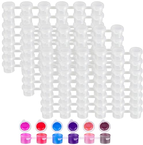 MAHIONG 200 Strips 1200 Pots 3ml Mini Paint Pots, Empty Paint Pots with Lids, Plastic Small Acrylic Storage Containers for Artists, Crafters, Classrooms, Schools