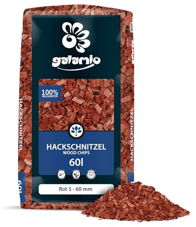 GALAMIO Holzhackschnitzel Rot Hackschnitzel Mulch Natur Wald Kiefer Pinus Sylvestris Garten Dekor Holz Häcksel Grob 5-60mm 60l x 13 Sack 780l / 1 Palette