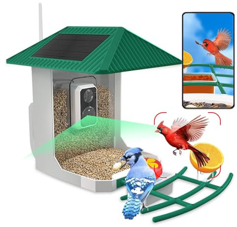 2.5K Smart Bird Feeder with Camera, 5GHz &2.4GHz Birds Watching Camera with AI Identify Bird Species, Outdoor Birds Feeder House with Solar Panel for BirdLovers (Green)