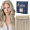 Fshine Flip in Extension Echthaar Aschblonde Highlights Bleichblond Draht Extensions Echthaar mit Clips 45cm 80g Extension mit Gummiband Farbe 18P613