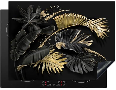 KitchenYeah© Copri Piano Induzione 71x52 cm Cucina Coprifornelli Copertura Protezione Cottura Tutto per la Cucina Foglie - Oro - Nero - Lusso