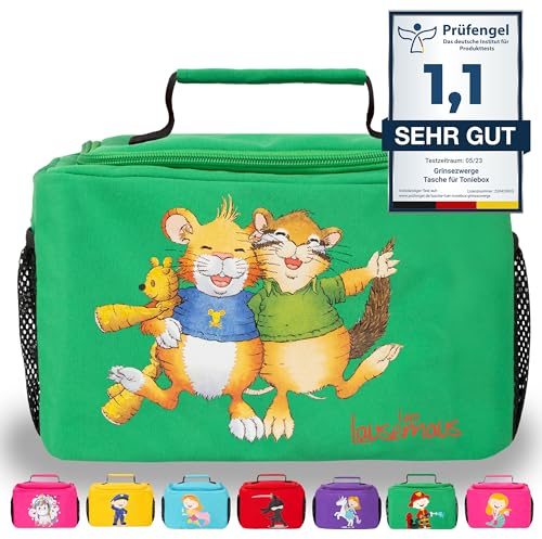 GRINSEZWERGE Tasche für Toniebox Starterset und Tonie Figuren | Aufbewahrung für Tonies Hörfiguren und Zubehör | Box Transporttasche | Tigerbox Tragetasche Koffer (Leo Lausemaus)