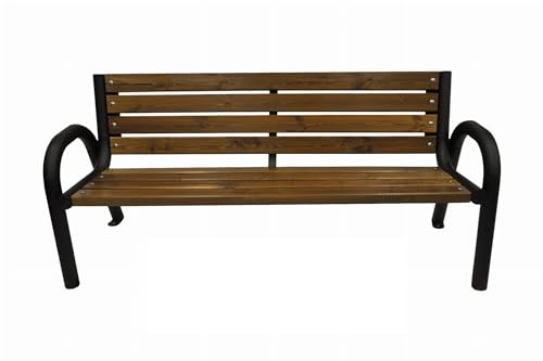 Generisch Gartenbank Parkbank Gestell Stahl Massivholz Park 175cm LANG STABIL (Nuss)