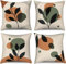 ASDCXZ Boho Kissenbezug 40x40 cm 4er Set, Modern Abstrakt Kunst Schwarz Blätter Grün Sonne Beige Sofa Outdoor Dekokissen Kissenbezüge Waschbar Kissenhülle Polyester Flachs Textil Kopfkissenbezug