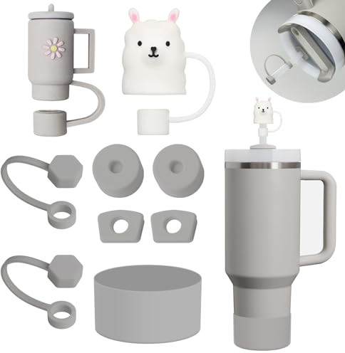 Stanley Cup Accessories Set - Silicone Spill Proof Stopper (6 Pcs), Straw Cover Cap (2 Pcs), Silicone Boot for 40oz & 30oz Tumbler (Ash)