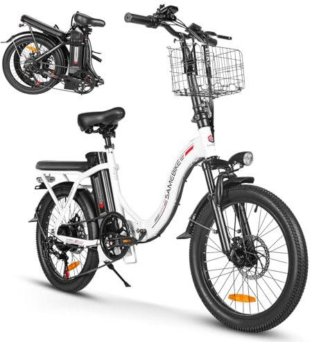 SAMEBIKE Bicicleta Eléctrica Adultos, 20'’ E-Bike con pedaleo asistido Batería 36V 12AH Bici Eléctricas de Montaña con Marco Frontal y Soporte para teléfono (White)