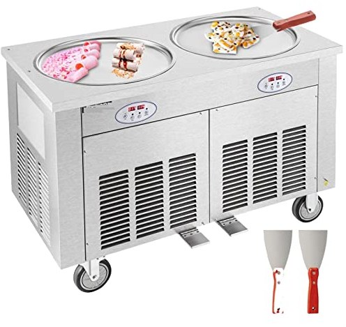 CHDWEY Yogurt Makers 1800W Commercial Fried Ice Cream Roll Machine 45cm Double Pans Stainless Steel Moveable Ice Cream Porridge Yogurt Maker