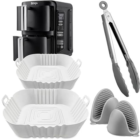 Air Fryer Accessories for Ninja Double Stack 7.6L Air Fryer SL300UK, SL201: Set Includes Dual Silicone Liners for 7.6L SL300UK, SL300EU, SL201, Silicone Gloves, Tongs, SL300UK Liners by FryEasy