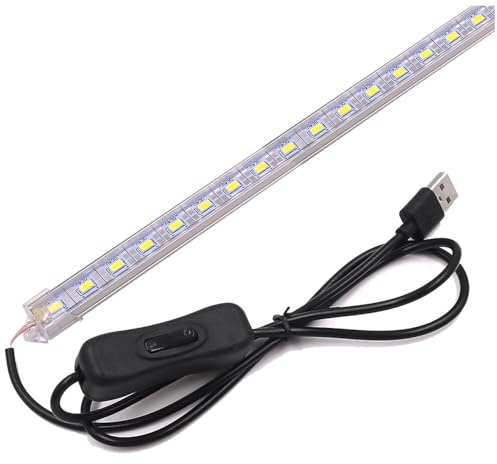 GQL 5V USB LED Strip Rigid Hard Light with Switch, Kitchen Under Cabinet Dormitory Night Light (35cm (Milky Cover), White (6000K-7000K))