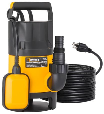 Hoteche - High Flow Submersible Dirty Water Pump, 1/2 HP, Plastic, Black, for Pool, Pond, Hot Tub, Flooded House